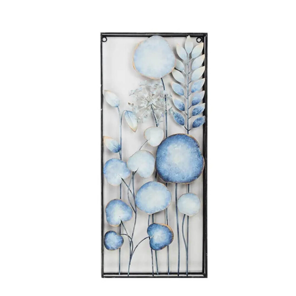 Set of 2 Black Blue Leaf Flower Metal Wall Art