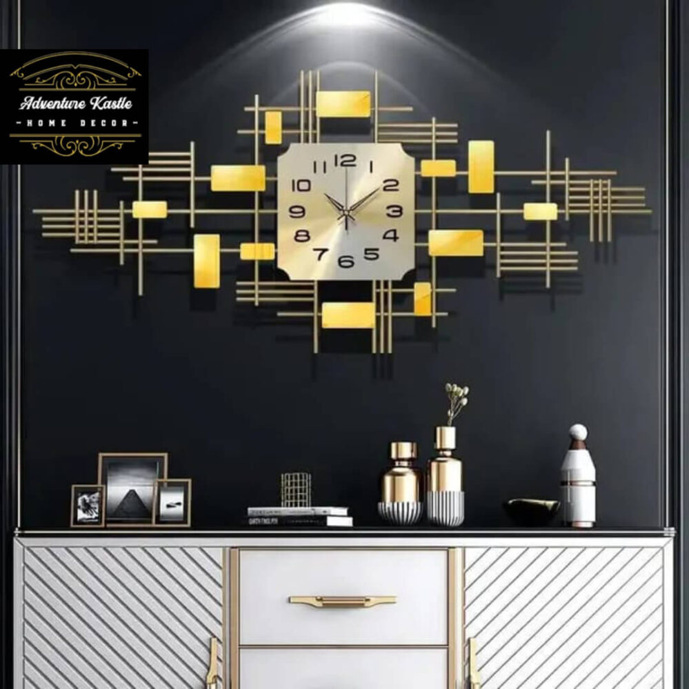 Large Gold Metallic Brick Design Wall Clock