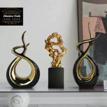 Set of Three Abstract Golden Black Table Top Items