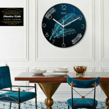 Feather Printed Blue Crystal Porcelain 3D Wall Clock