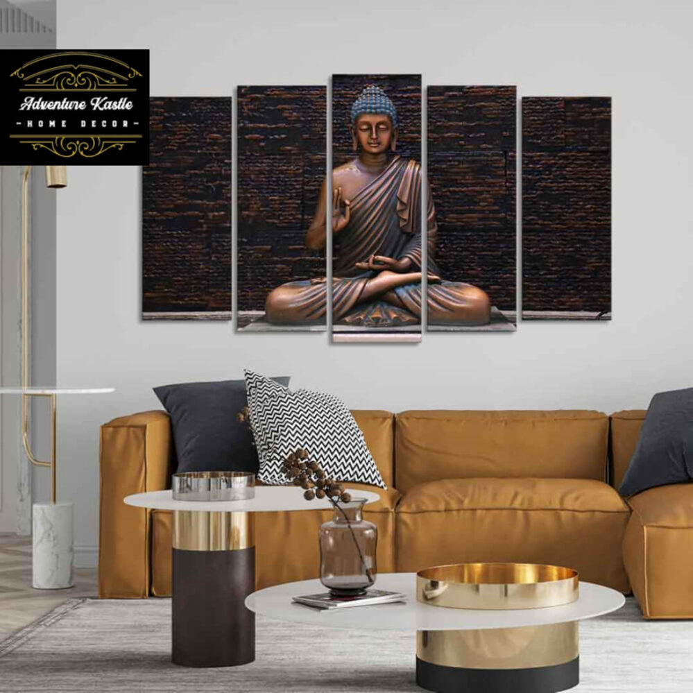 Lord Buddha Meditating Statue Stretched 5 Piece Canvas Painting