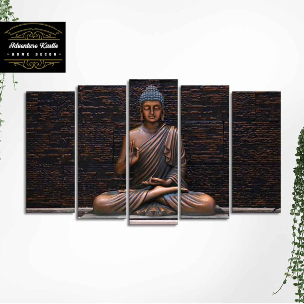 Lord Buddha Meditating Statue Stretched 5 Piece Canvas Painting