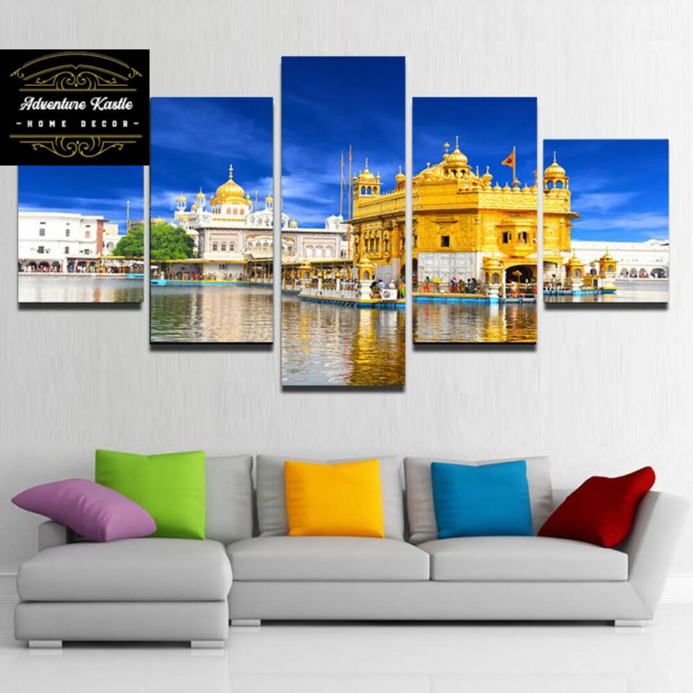 Golden Temple Amritsar Landscape Stretched 5 Piece Canvas Painting