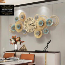 Floral Metal Wall Art with Stylish Wall Clock for Living Room