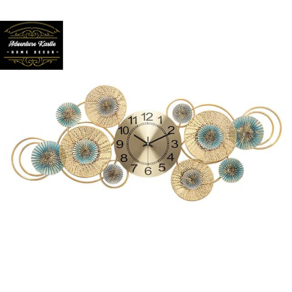 Floral Metal Wall Art with Stylish Wall Clock for Living Room