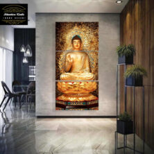 Set of Three Buddha on Lotus Blessing Pose Stretched Canvas Wall Painting