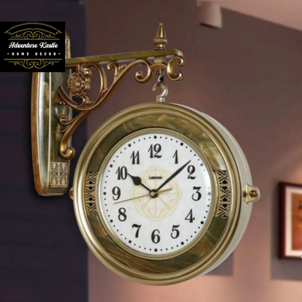 Pease Double Sided Bracket Station Wall Clock Copper