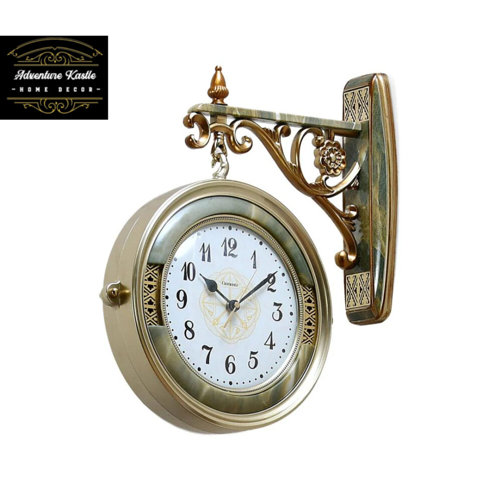 Pease Double Sided Bracket Station Wall Clock Copper