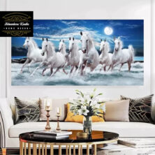 7 Running Horses Moon View Stretched Canvas Wall Painting