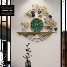 Luxury Look Large Circular Floral Leaves Metal Wall Clock