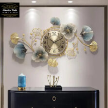 Antique Bloom Floral Ginkgo Leaf Metal Wall Clock
